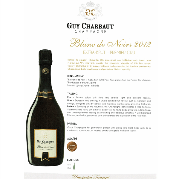 Guy Charbaut Blanc de Noirs 2012 Champagne technical sheet